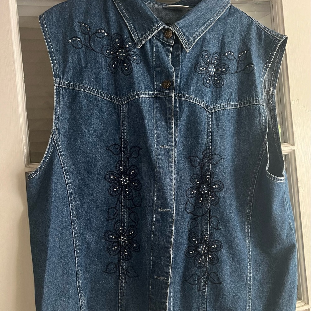 Embroidered Denim Vest